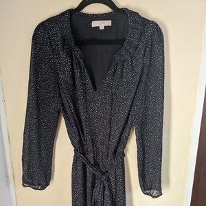 LOFT Navy White Polka Dot Dress